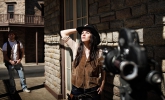 Aufnahme zu einem Western Kurzfilm in den Universal Studios Hollywood, Los Angeles